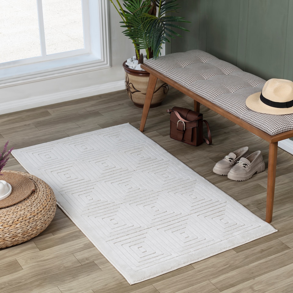 image 1 of LIVABLISS Le Mans-Modern 3D High & Low Pile Textured In- & Outdoor Rug 80 x 150 cm | White