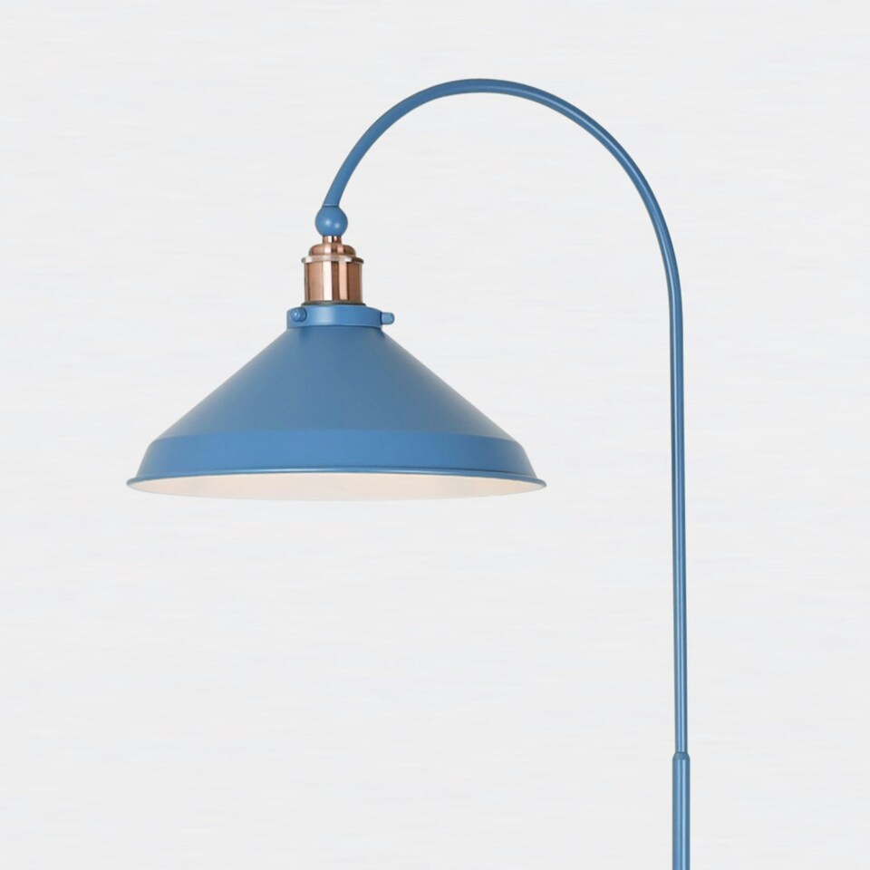 image 1 of First Choice Lighting Set of 2 Maxwell Mirage Blue Brushed Copper Floor Reading Lamps Blue | Copper