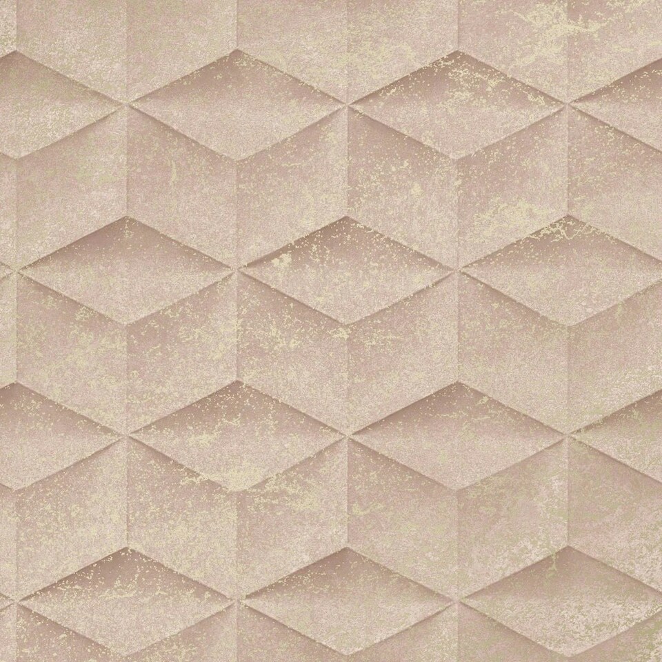 Sample of Architectural Concrete Wallpaper in Blush and Gold Multi