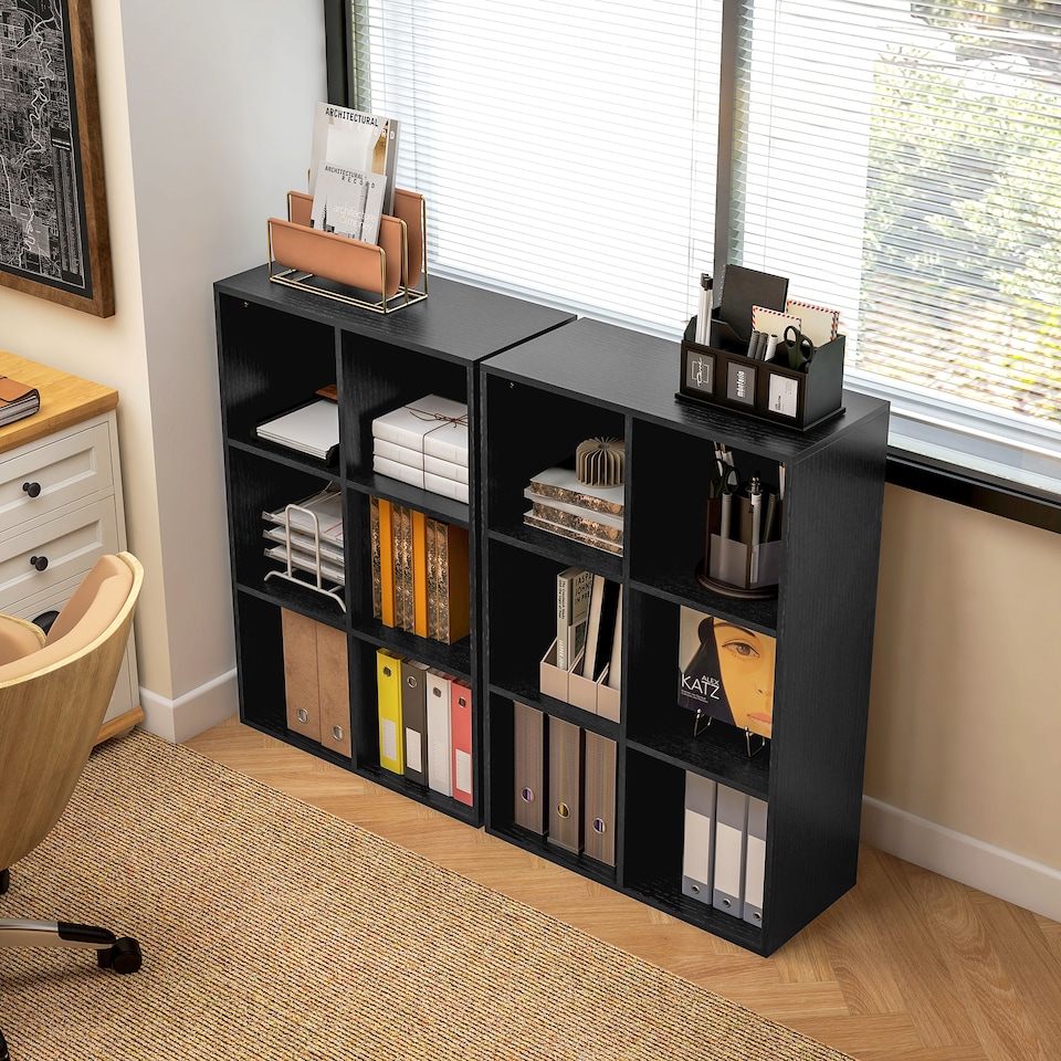 image 1 of HOMCOM 3 Tier Bookshelf, Modern Cube Bookcase with 6 Open Storage Compartments, Freestanding Display Storage Unit for Living Room, Bedroom, Study, Black