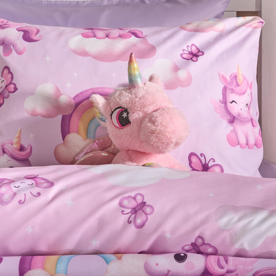 image 1 of OHS Kids Unicorn Microfibre Bedding Set Duvet Cover with Pillowcase | Purple | Lilac | Single