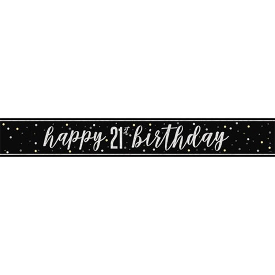 image 1 of Black Glitz Happy 21st Birthday Holographic Foil Banner 274cm
