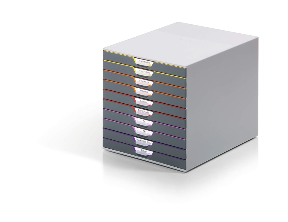 image 1 of Durable VARICOLOR Desktop Organiser 10 Drawer Colour Coded Modular Storage | A4+