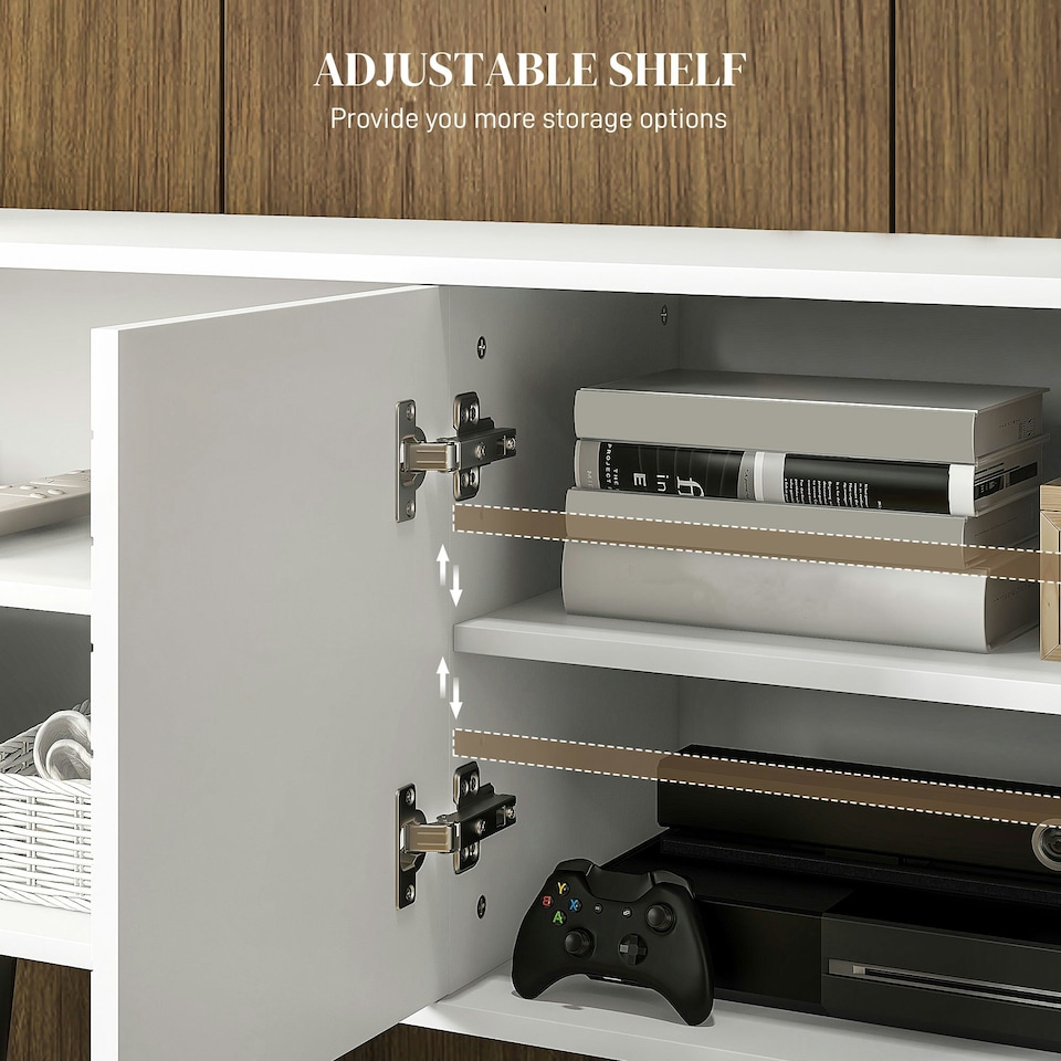 image 1 of HOMCOM TV Unit for 65" TVs with 2 Open Shelves, Door and 2 Cable Holes