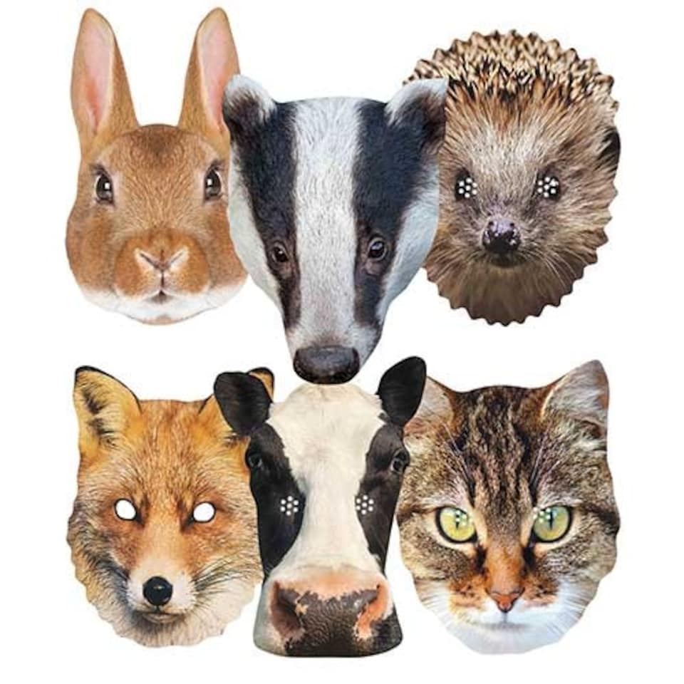 British Countryside Animals Cardboard Face Masks - Pack of 6