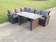 image 1 of Fimous 6 Seater High Back Rattan Garden Furniture Set Corner Sofa With Black Tempered Glass Dining Table