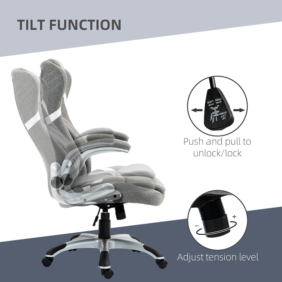 image 1 of Vinsetto Fabric Office Desk Chair with Adjustable Height Tilt Function Grey