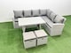 image 1 of Fimous 8 Seater Garden Outdoor Rattan Furniture Set Rattan Corner Sofa Oblong Dining Table Set with 2 Small Footstools Light Grey Mixed