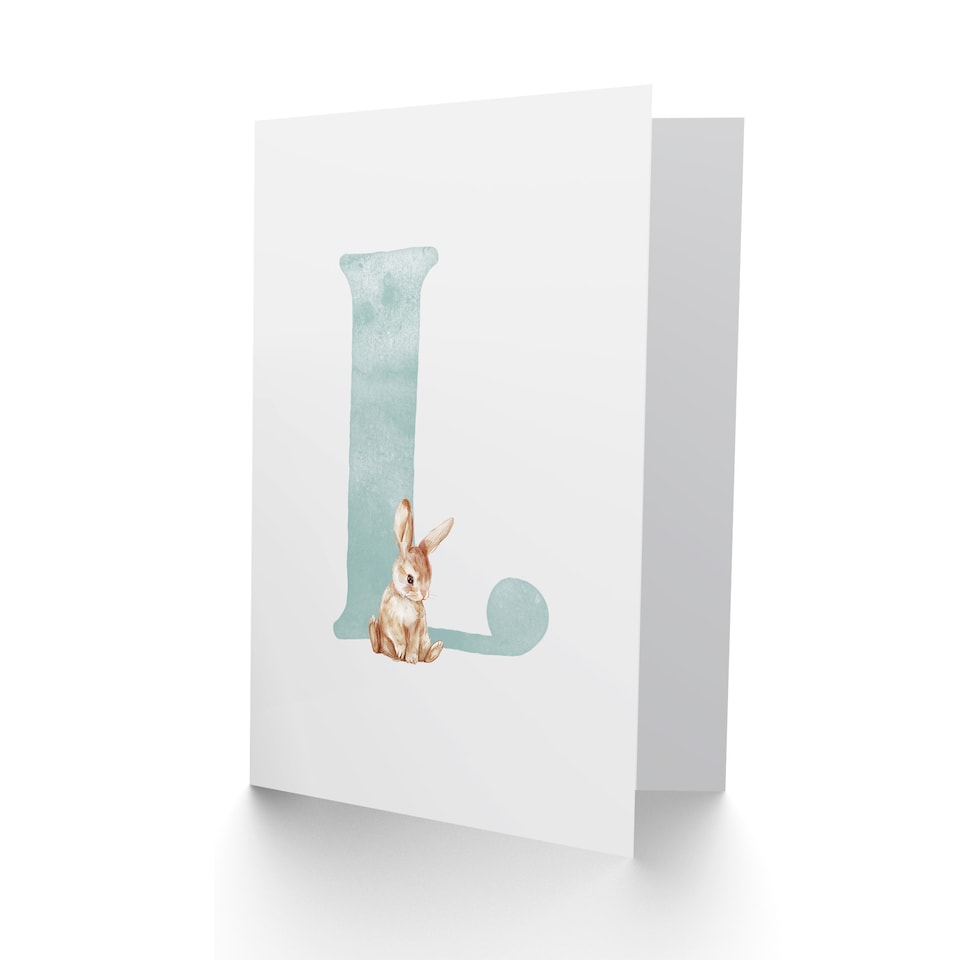 image 1 of Greeting Card Bunny Rabbit Alphabet Letter L New Baby 1st Birthday