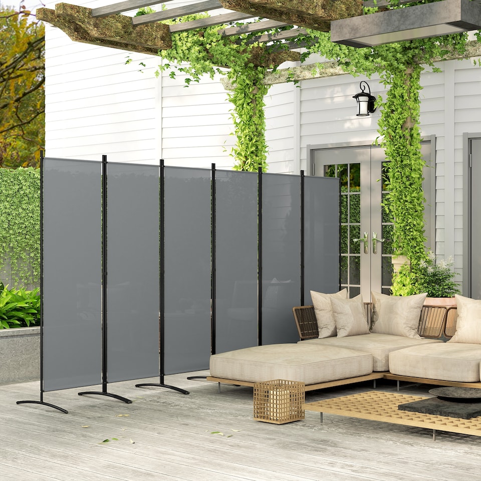 image 1 of Outsunny Garden Privacy Screen Foldable 6 Panel Room Divider, Dark Grey