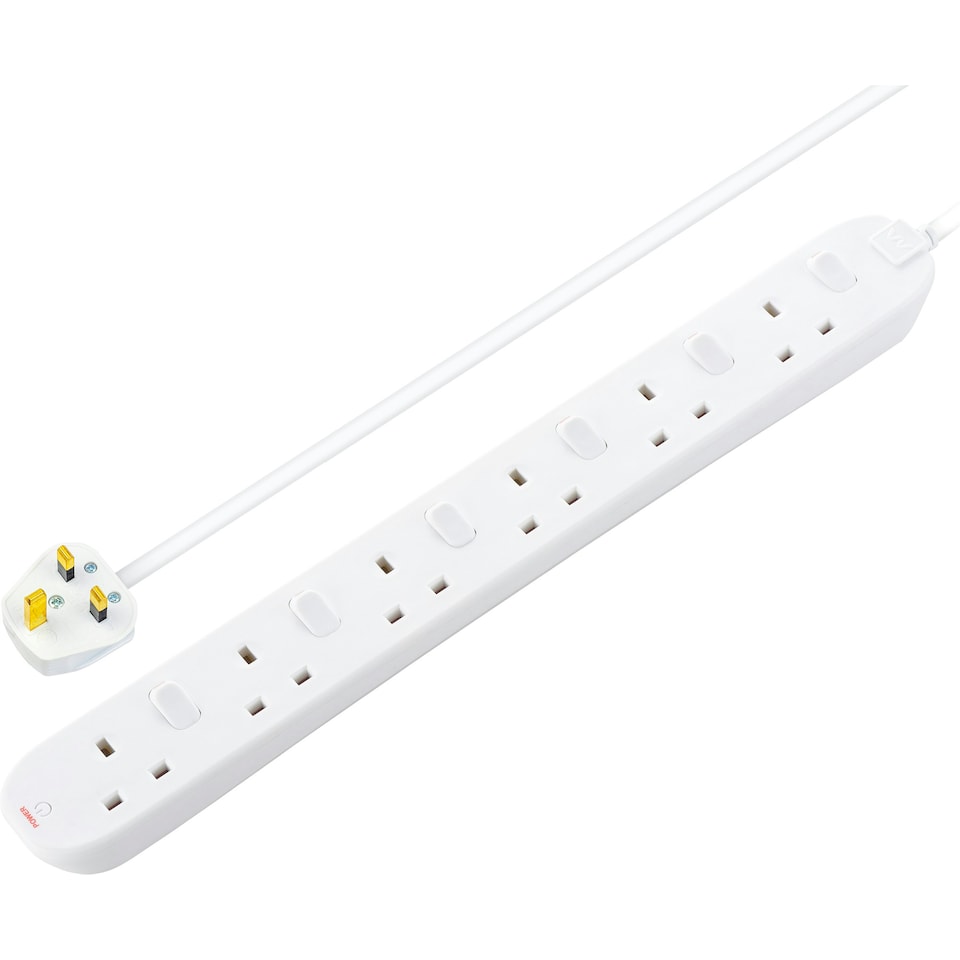 image 1 of Masterplug 13A 6 Socket Individually Switched Extension Lead 2m, White