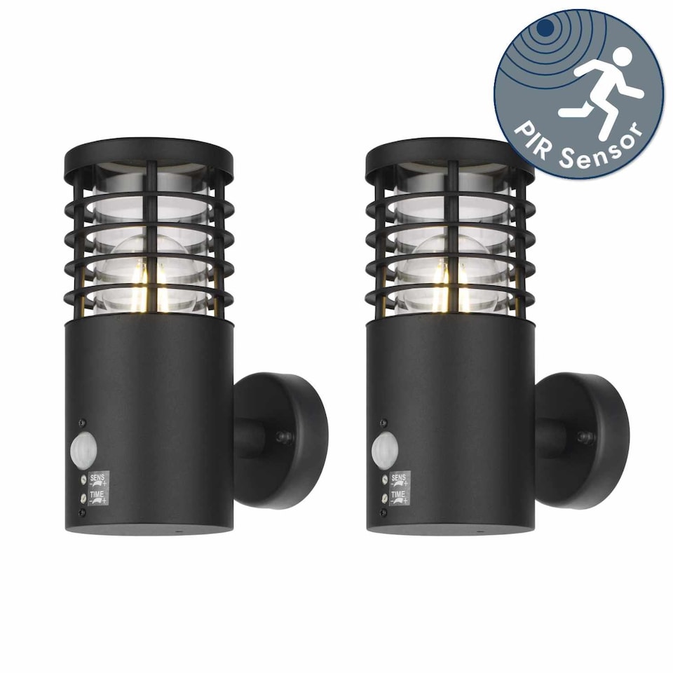 image 1 of Set of 2 Bloom - Black IP44 Outdoor Motion Sensor Wall Lights | Black | Clear | 2