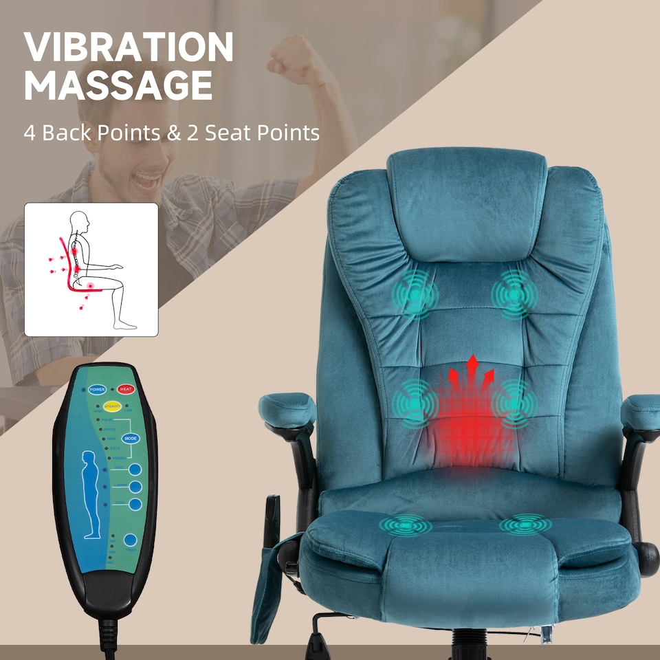 image 1 of Vinsetto Office Chair w/ Heating Massage Points Relaxing Reclining Blue