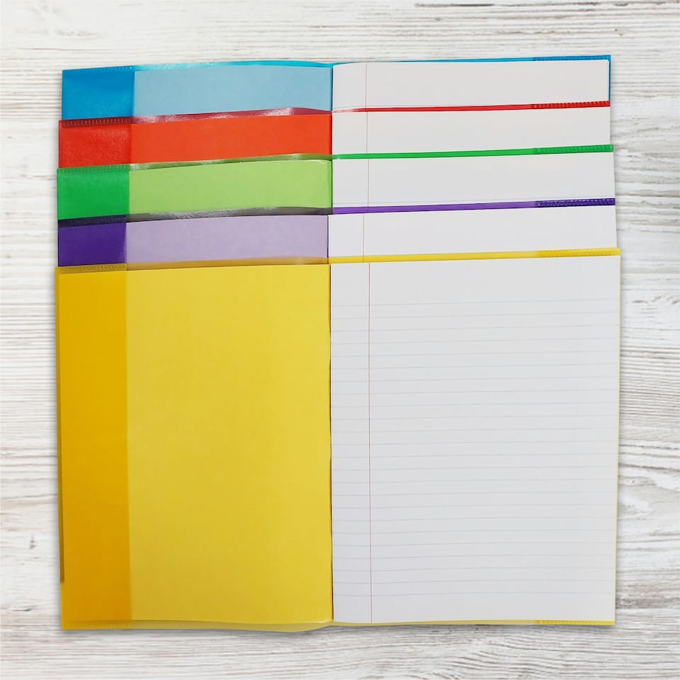 image 1 of Pack of 10 9x7" Assorted Coloured Exercise Books with Coloured Book Covers
