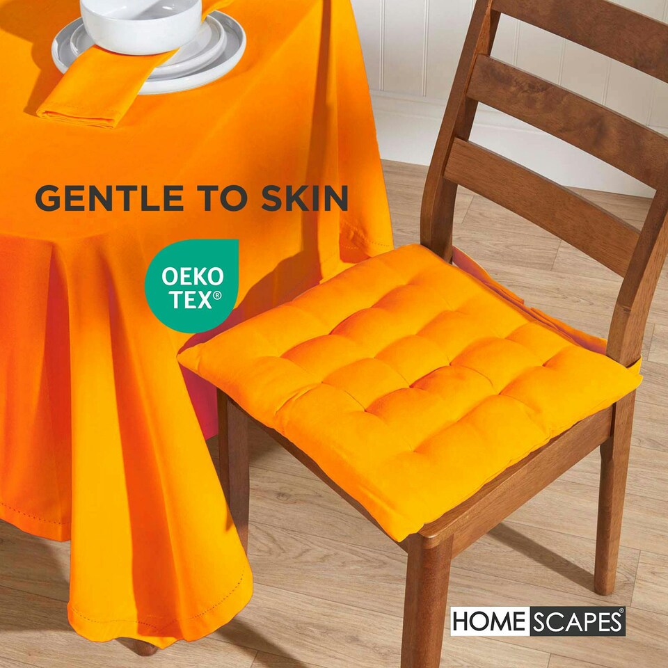 image 1 of Homescapes 4 x Seat Pads Luxury Cotton Indoor Outdoor Garden Dining Cushion | Orange | 40 x 40 cm | 4