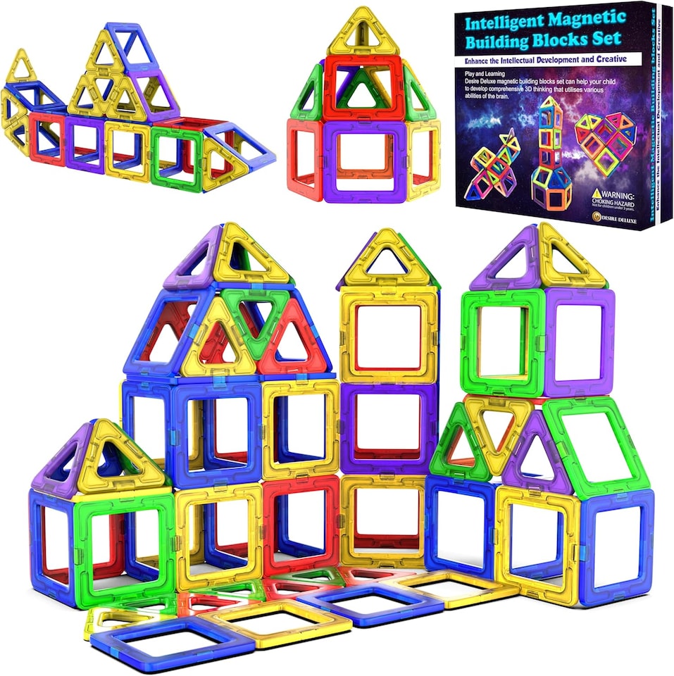 image 1 of Desire Deluxe Magnetic Building Blocks 40pc Construction Toys Set for Kids Game | STEM Creativity Educational Magnets Toy Blocks for Boys Girls Age 3 4 5 6 7 Year Old
