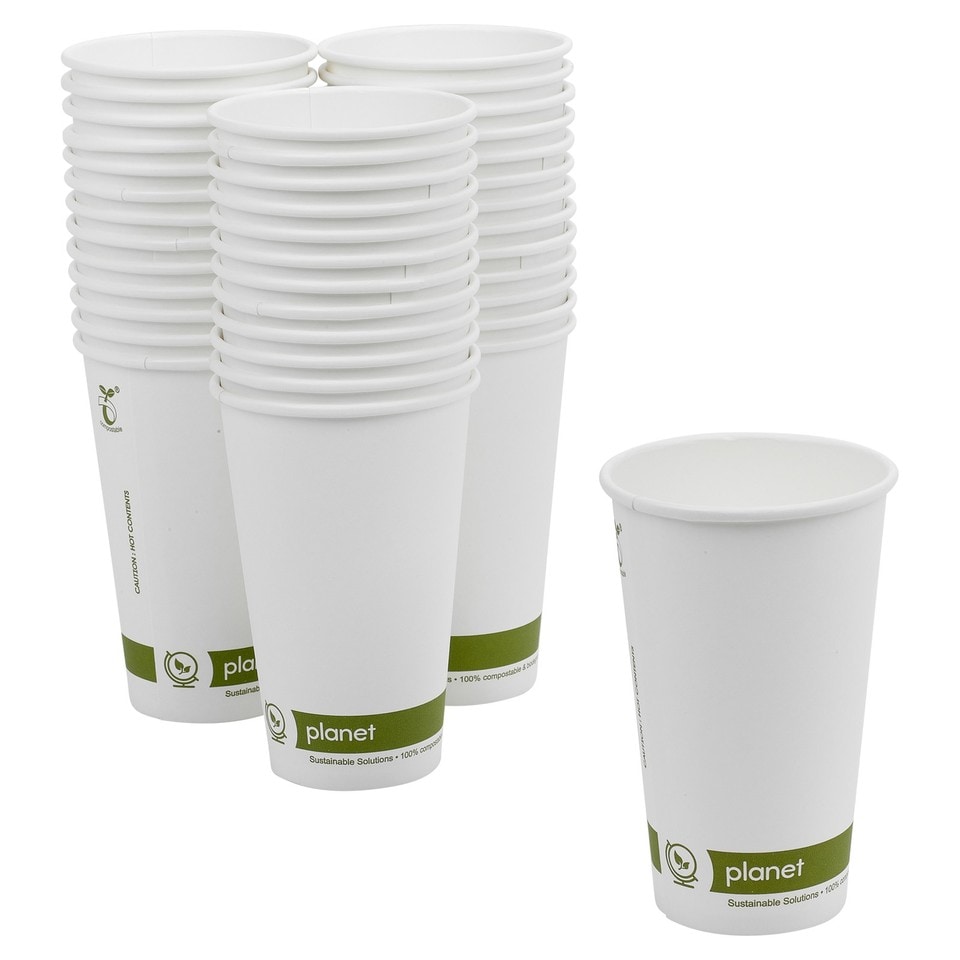 image 1 of Paper Coffee Cups 16oz White Compostable Takeaway | White | Set of 50