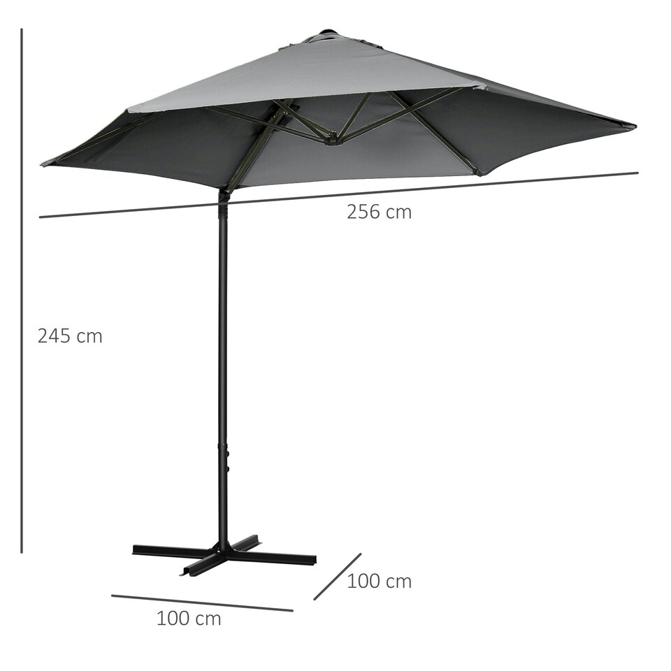 image 1 of Outsunny 2.5M Patio Umbrella with 360 Rotation and Base, Dark Grey