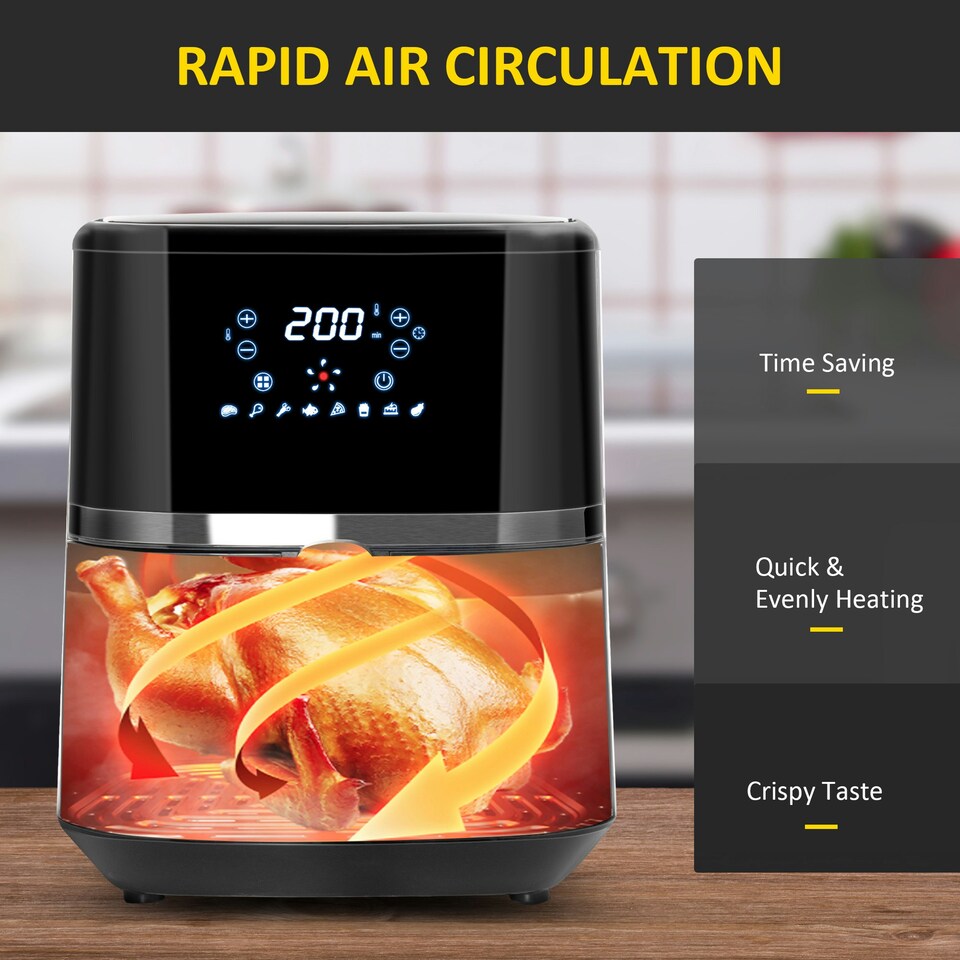 image 1 of HOMCOM Air Fryer 4.5L 1500W with Digital Display Rapid Air Circulation Timer