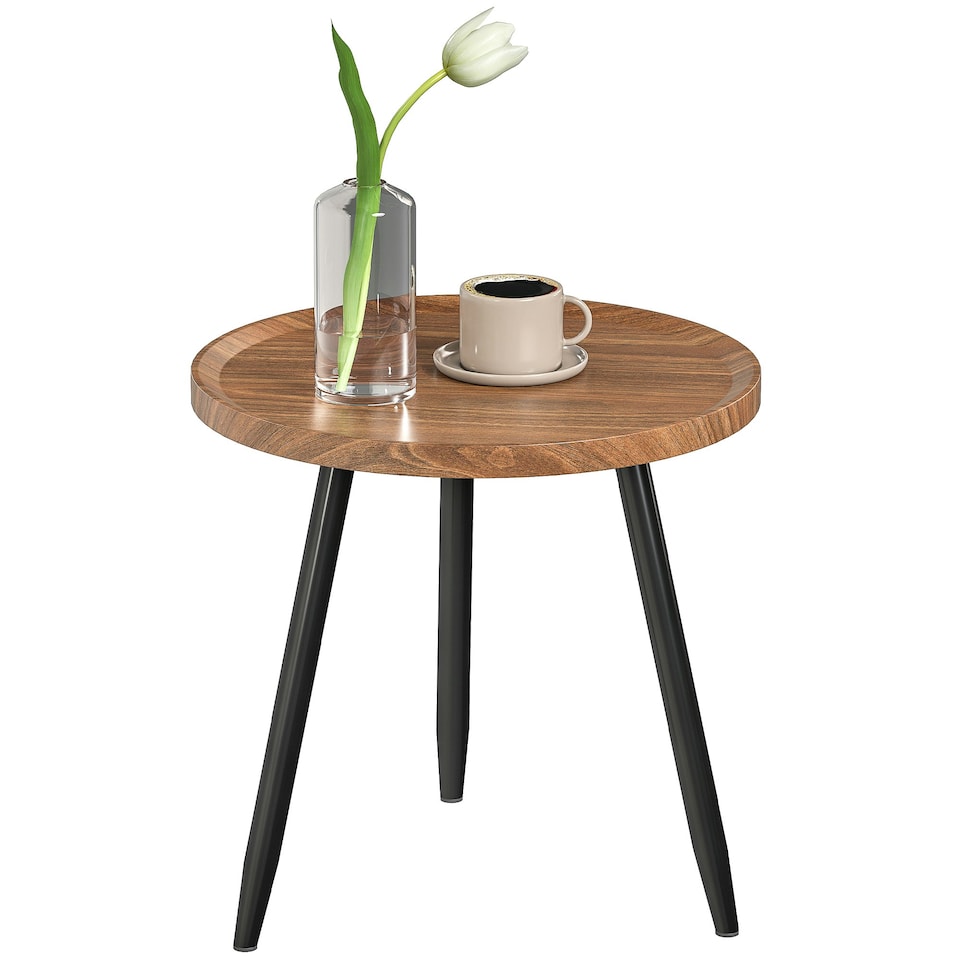 image 1 of HOMCOM Modern End Side Table, Round Coffee Table, Chestnut Wood Effect Brown