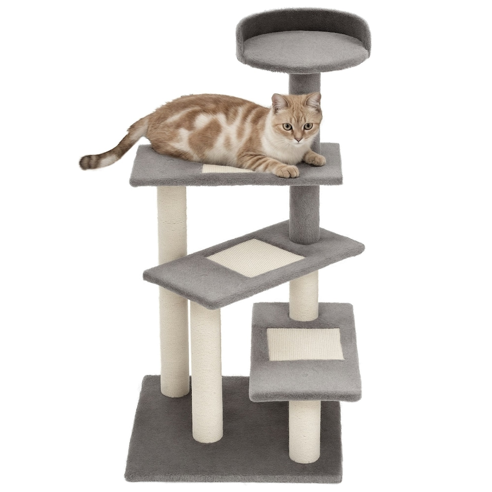 image 1 of PawHut Cat Tree 100cm Indoor Kitten Scratching Post Activity Centre, Grey