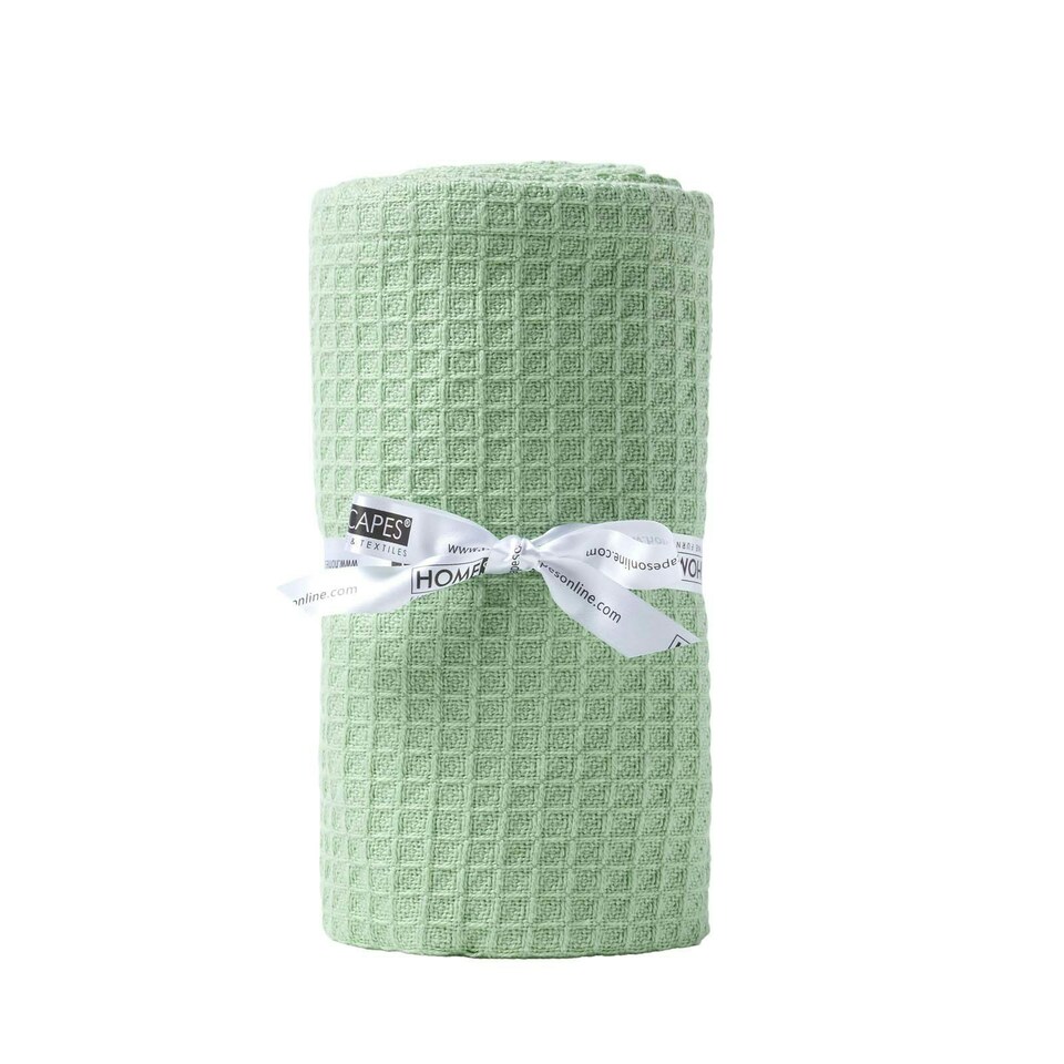 image 1 of Homescapes Organic Cotton Waffle Baby Blanket Sage Green - 90 x 112 cm | Green
