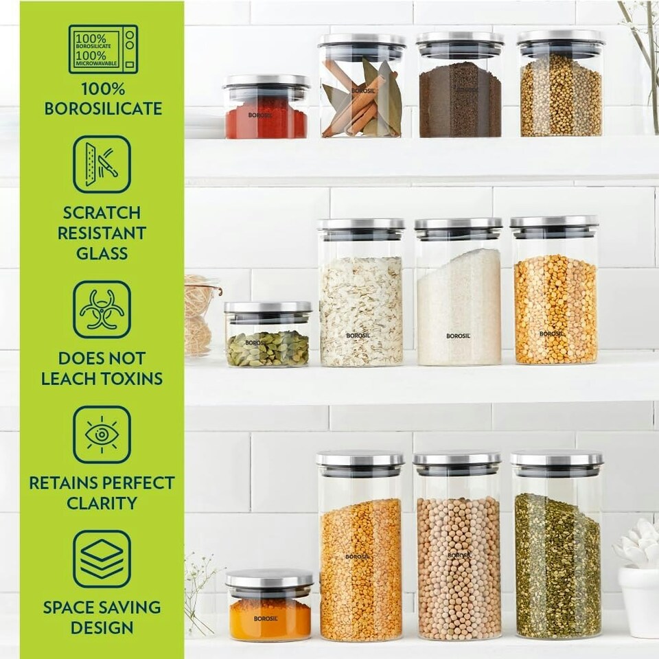 image 1 of Borosil Classic Jar with Steel Lid, Clear, 1.2 Litre