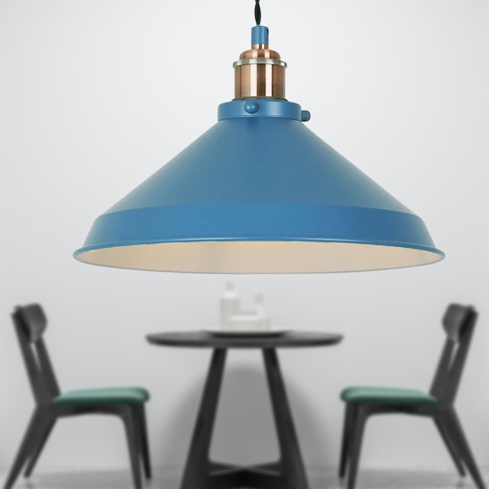 image 1 of First Choice Lighting Set of 2 Maxwell Mirage Blue Brushed Copper Ceiling Pendant Lights Blue | Copper