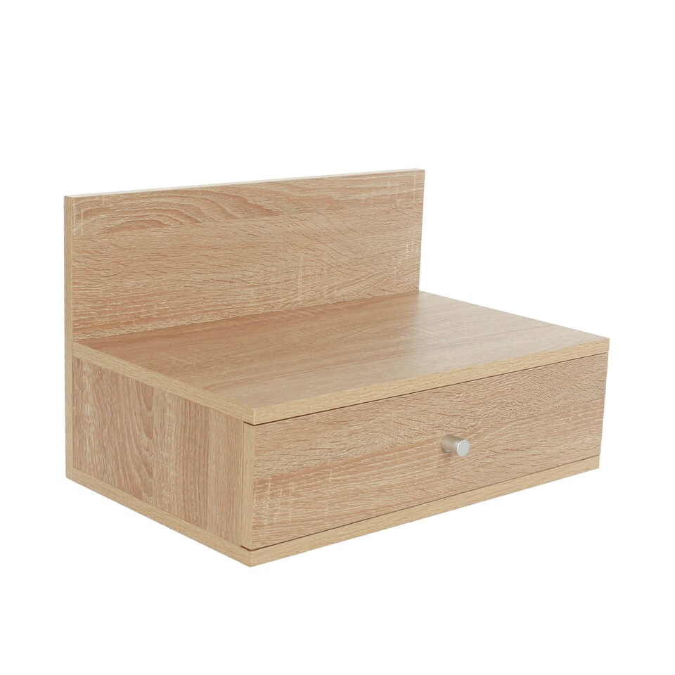 image 1 of Pair of Kelly Wall-Mounted Bedside Cabinets with Drawer - Modern Floating Bedside Tables | Brown | Oak Effect | One Size | 2