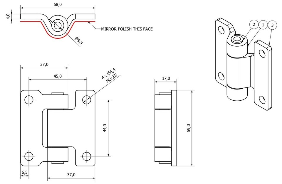 image 1 of Stainless Steel Hinge Heavy Duty 58x59mm Industrial Door Hatch Locker 2PK | Silver