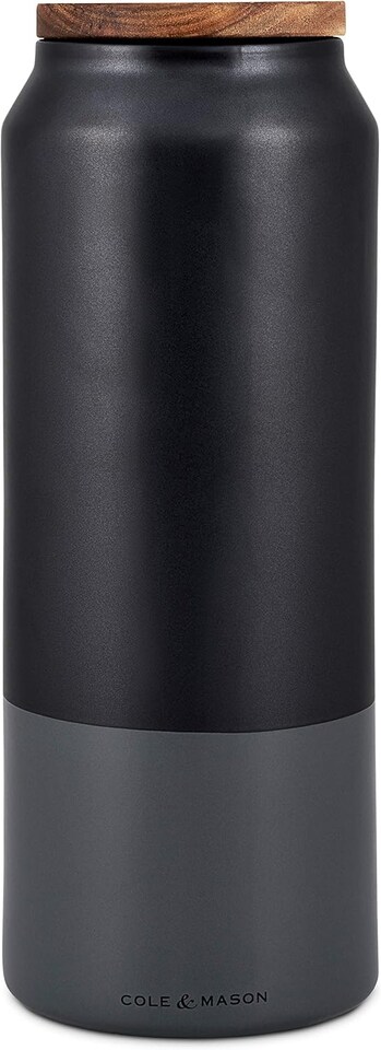 image 1 of Cole & Mason Hinxton Black/Grey Large Food Storage Jar with Lid, Space Saving Food Container Ceramic/Acacia/Silicone, (H)295 mm x (D)110 mm