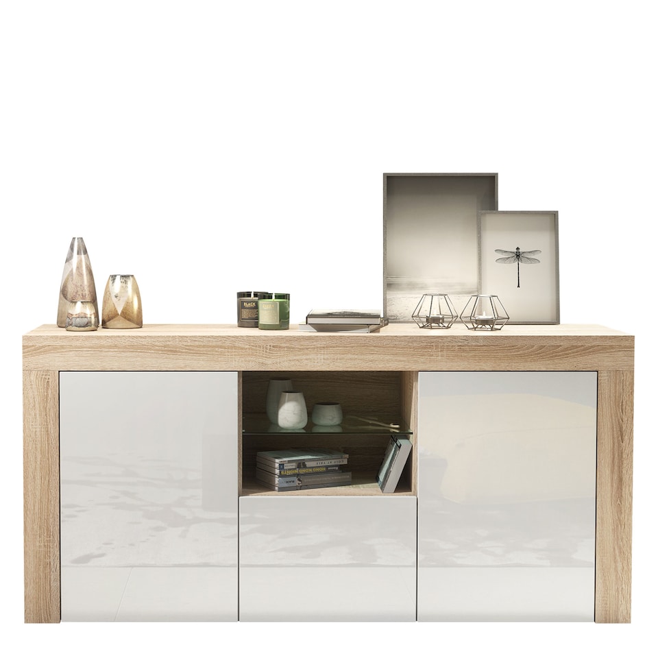 image 1 of TV Unit TV Stand Sideboard Media Cabinet Storage Cabinet Oak White High Gloss 145cm
