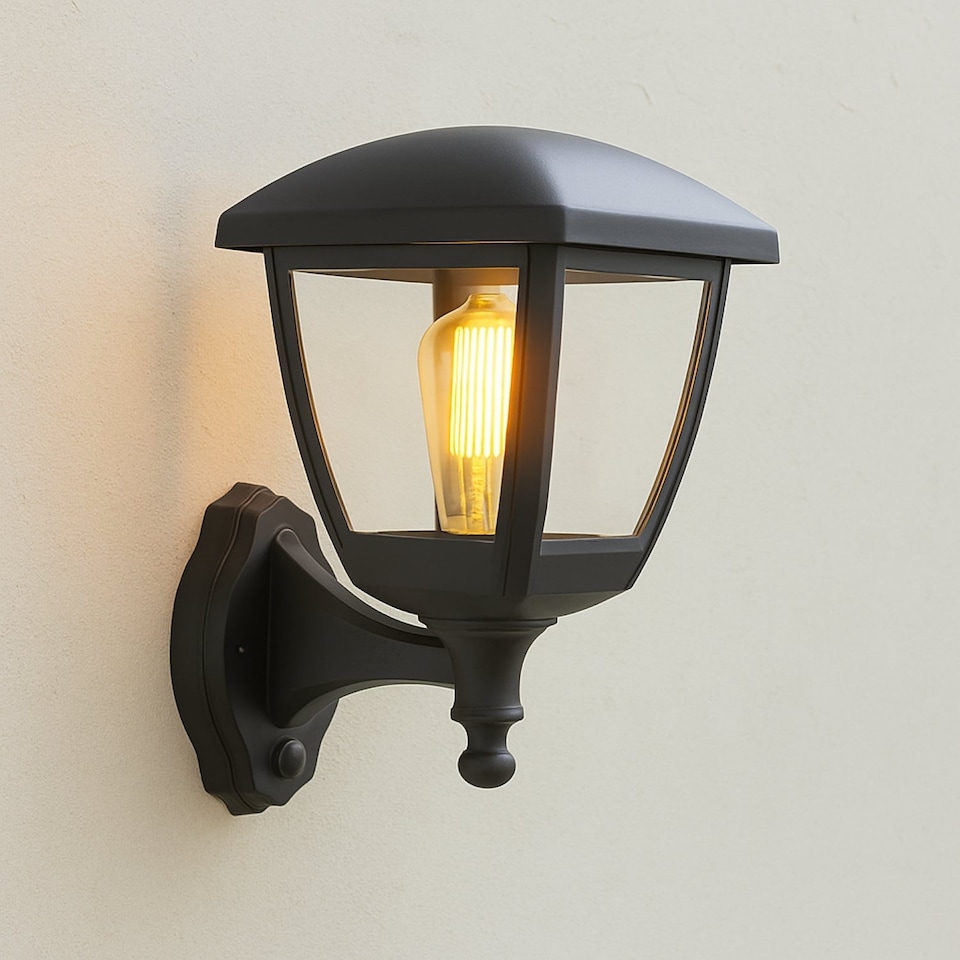 image 1 of CGC NOVA Large Black Outdoor Wall Lantern Light - PIR Motion Sensor, Clear Diffuser, IP44, Polycarbonate.