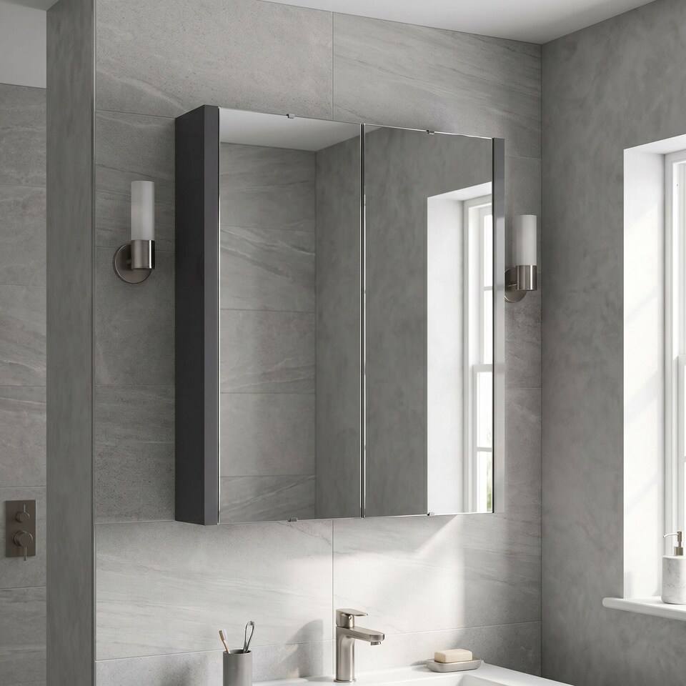image 1 of Balterley Bianca Wall Hung 2 Door Mirror Cabinet with Soft Close Doors - Premium Storage by Balterley | Grey | Gloss Grey | 1