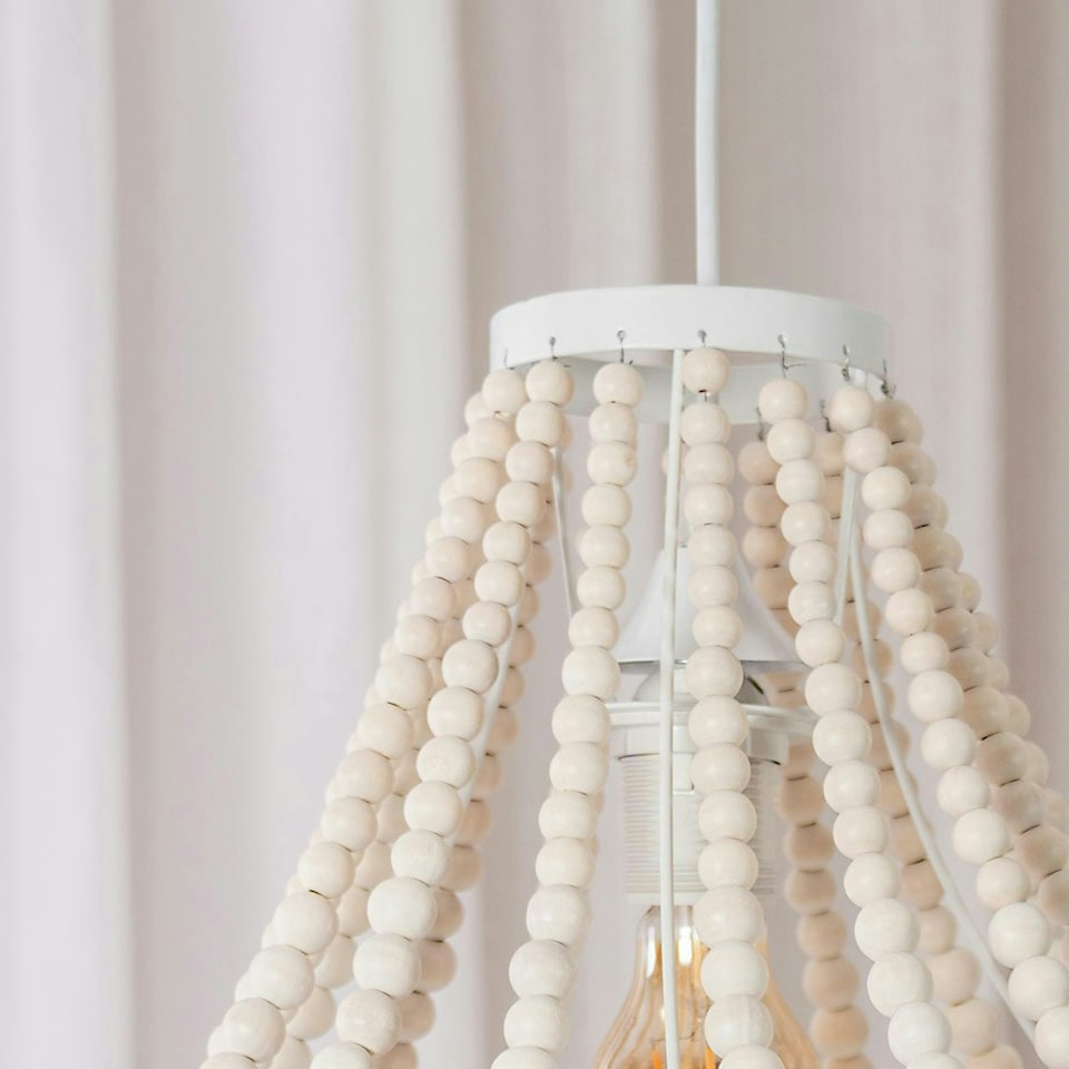 image 1 of ValueLights Elodie Easy Fit Shabby Chic Natural Beaded Hanging Chandelier Ceiling Light Shade - Bulb Included