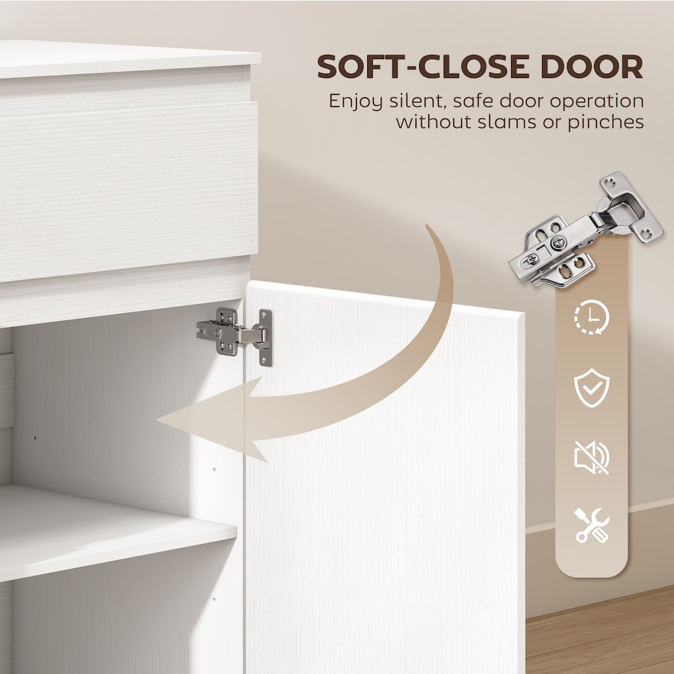 image 1 of HOMCOM Sideboard Storage Cabinet, Kitchen Cupboard with 5 Drawers | White | White embossed
