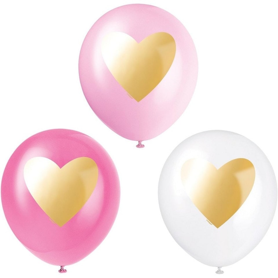 image 1 of Unique Party Latex Heart Balloons (Pack of 6) - Pink/White/Gold - One Size