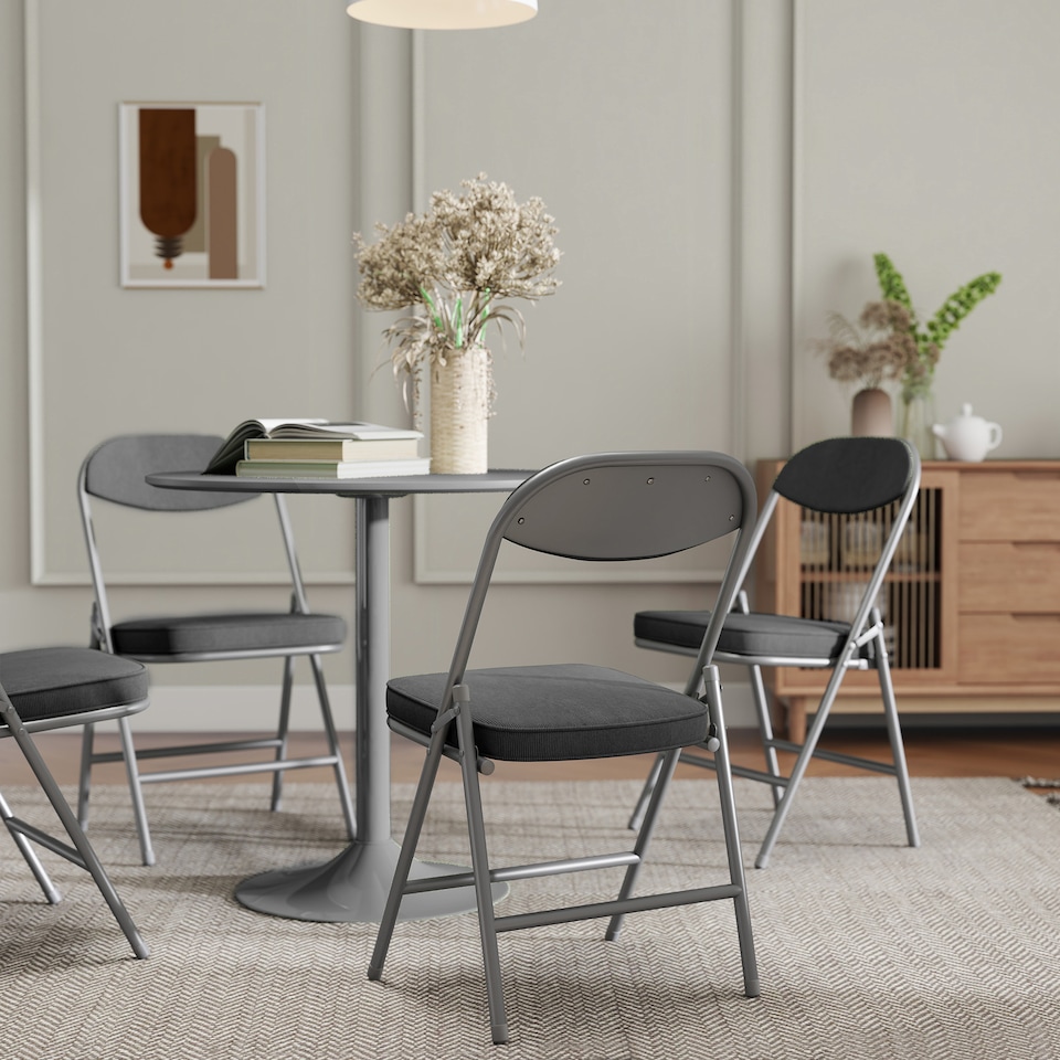 image 1 of HOMCOM Folding Chairs Set of 4 with Cushioned Seat, Steel Frame