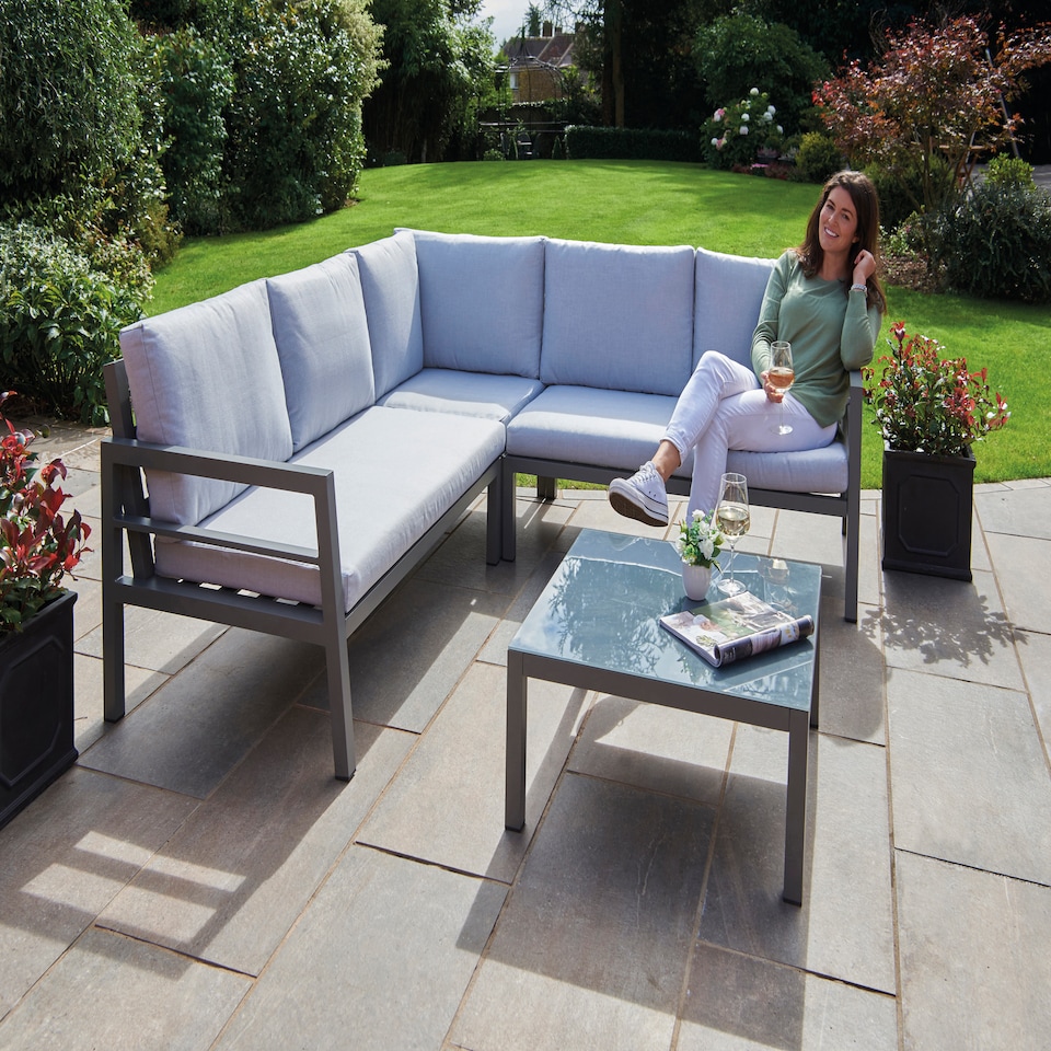image 1 of Greenhurst Oakley Grey Aluminium Outdoor Corner Sofa Set