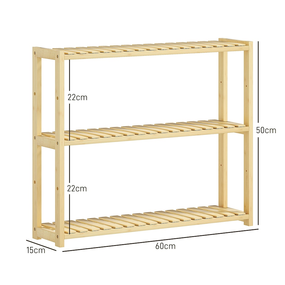 image 1 of HOMCOM 3-Tier Bamboo Adjustable Bathroom Storage Shelf, Natural