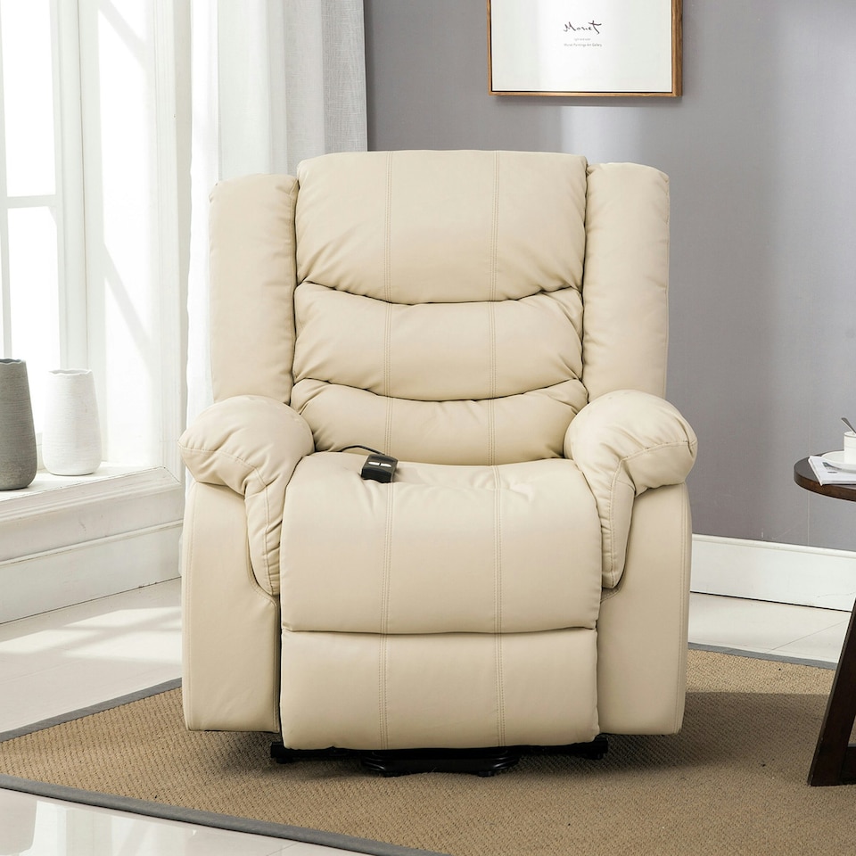 image 1 of Seattle Electric Single Motor Rise Recliner Bonded Leather Chair (Cream)