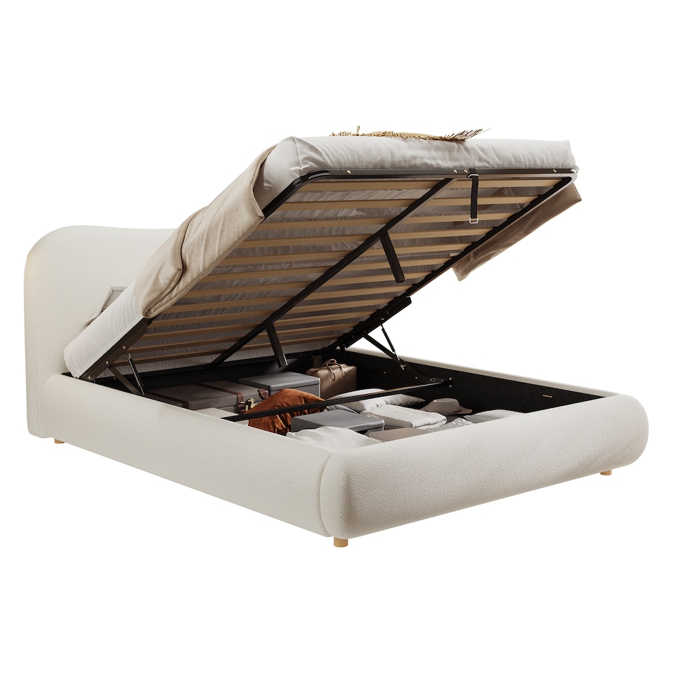 King 5FT Ottoman Storage Bed with Curved Headboard and Rounded Corners ...