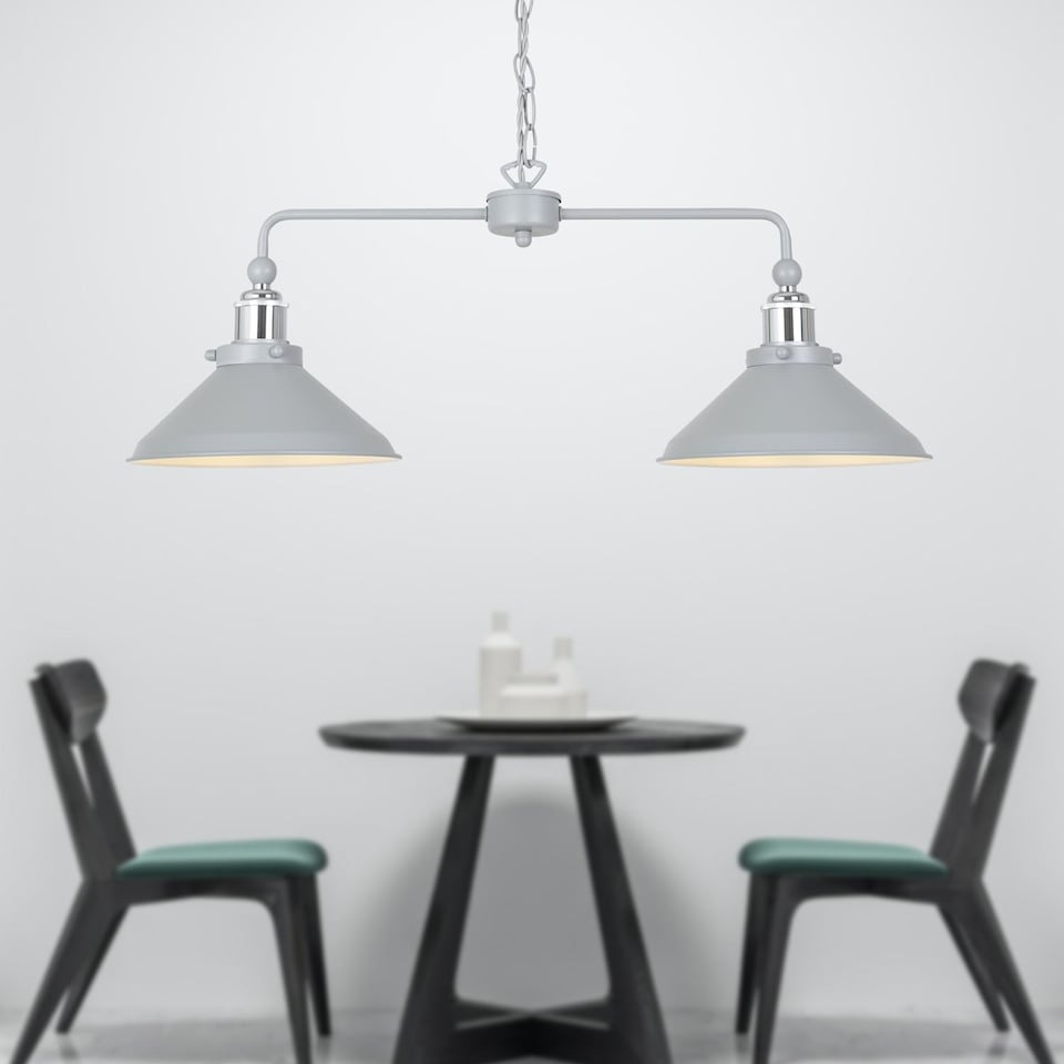 image 1 of Maxwell - Flint Grey Chrome 2 Light Bar Ceiling Pendant Light | Grey | Grey | 1