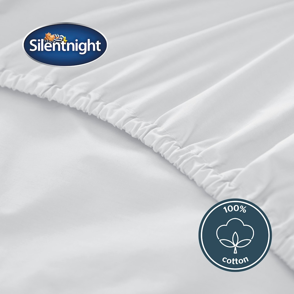 image 1 of Silentnight Pure Cotton Fitted Sheet, Extra Deep, 38 cm, White, Single