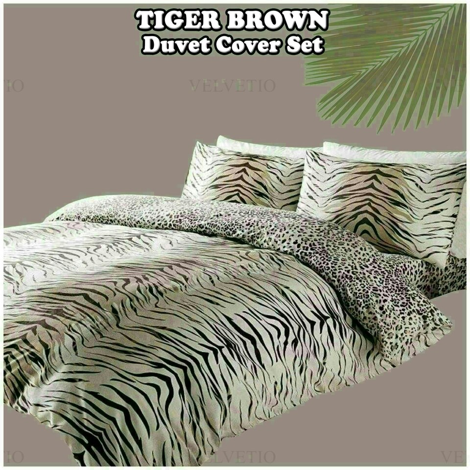 image 1 of Tiger Skin Printed Duvet Cover Set Reversible Polycotton Beddings Brown | Single