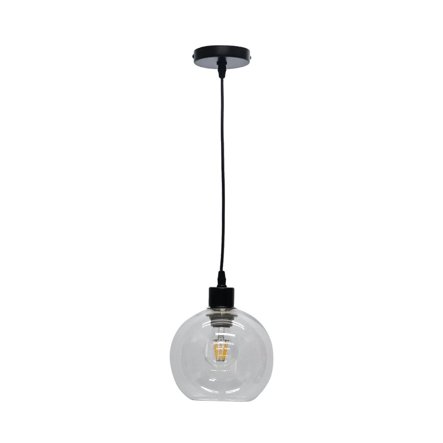 First Choice Lighting Barnum - Clear Glass Globe with Black Pendant Fitting