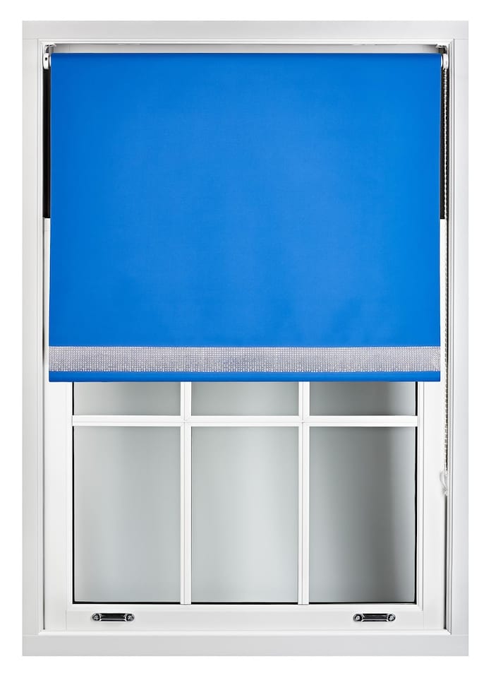 image 1 of FURNISHED Thermal Blackout Roller Blinds with Diamante Edge Made to Measure Window Shade | Blue | Blue | (W) 240cm x (L) 210cm