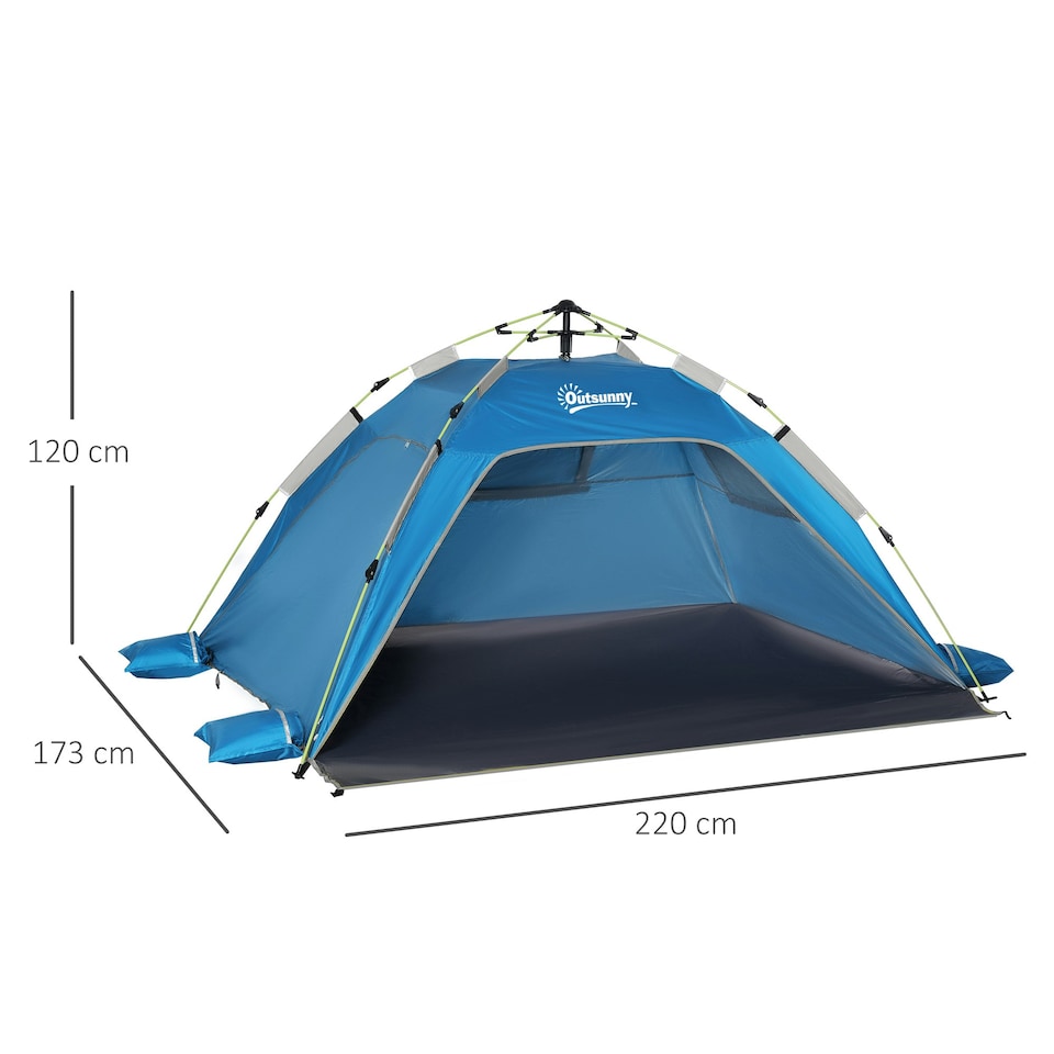 image 1 of Outsunny 2 Man Pop-up Beach Tent Sun Shade Shelter Hut w/ Windows Door Blue
