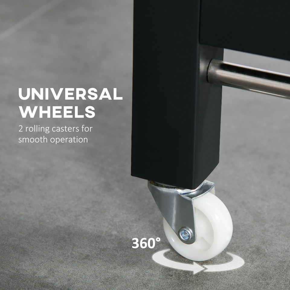 image 1 of HOMCOM Folding Dining Table, Industrial Drop Leaf Table with Wheels and Metal Frame for Kitchen, Dining Room, Space Saving, Rustic Brown