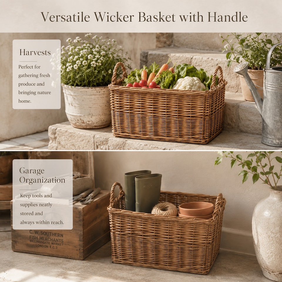 image 1 of Rectangle Rustic Countryside Style Chunky Wicker Fireside Heavy Duty Log Baskets